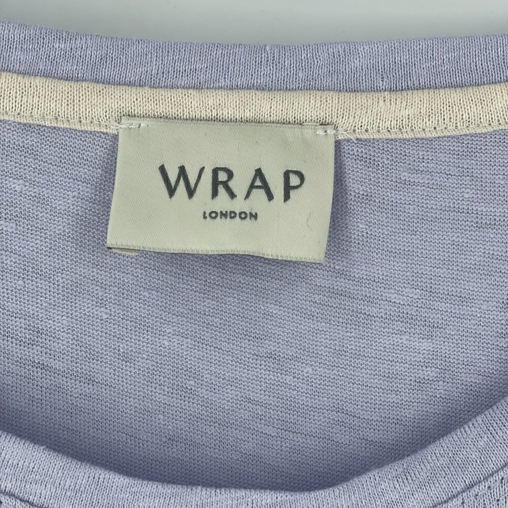 Wrap London 100% Linen Gathered Shoulder Three-Quarter Sleeve Lilac Tee Size 14 - Picture 6 of 8